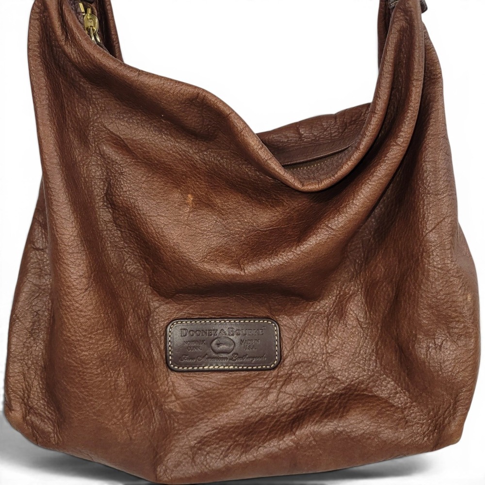 Vintage Dooney & Bourke Hobo Sac Bag Medium Brown Leather Shoulder Slouchy USA - Picture 13 of 14